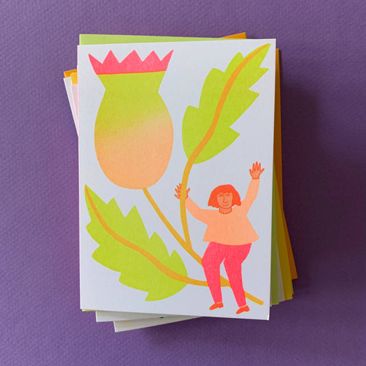 Thistle - Blooming Risograph Mini Greeting Card