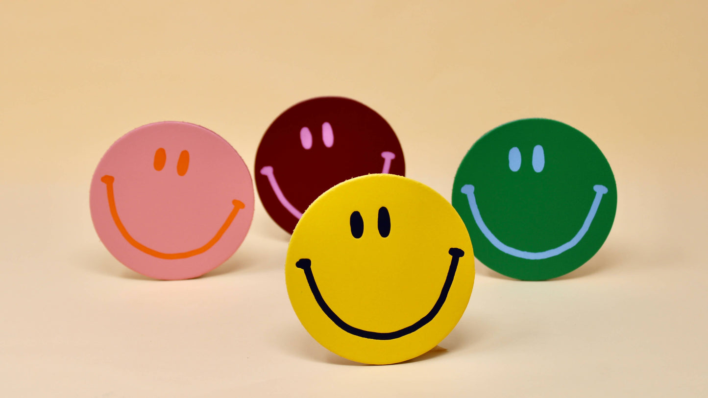 Ark Happy Face Smilie Leather Coasters - Set of 4